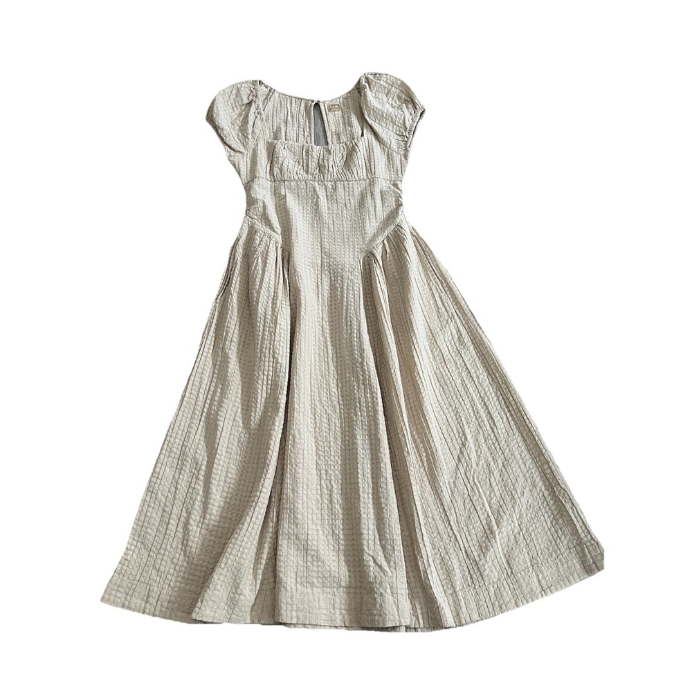 NWT Free People free-est Ciara Pucker Check Midi Dress Minimalist Size M Oatmeal - Picture 6 of 16